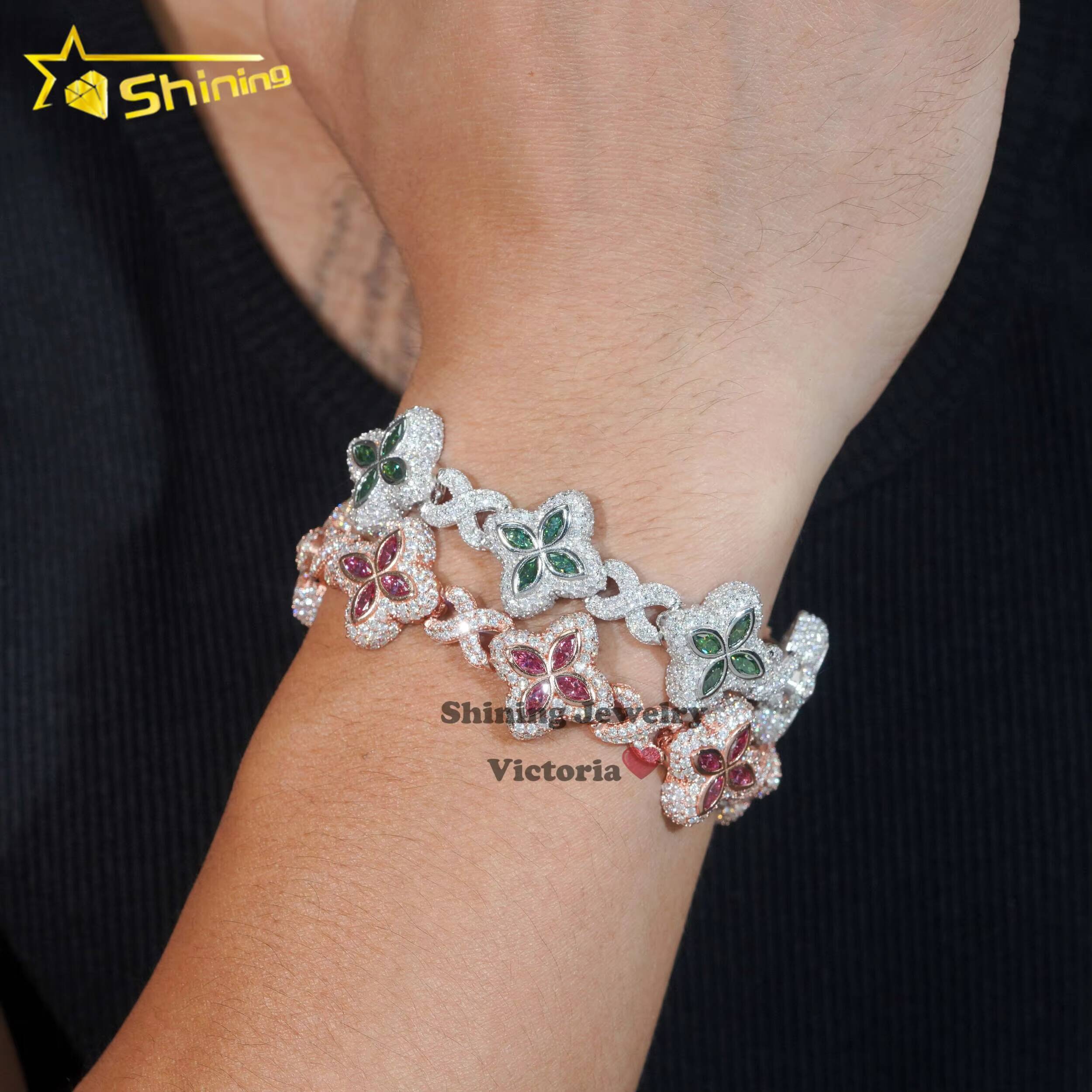 Cheapest Price Custom Iced Out Luxury Diamond Jewelry Rapper Men Jewelry Hip Hop VVS1 Moissanite Diamond Clover Cuban Bracelet