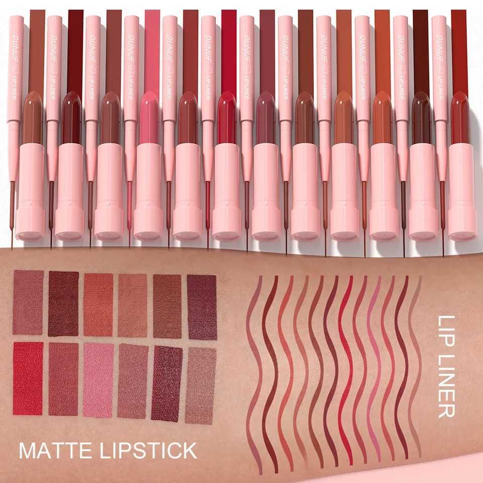 Waterproof Matte Lip Liner and Lipstick Set - Red Brown Contours Long-Lasting Non-Sticky Hydrating Lip Makeup G250729
