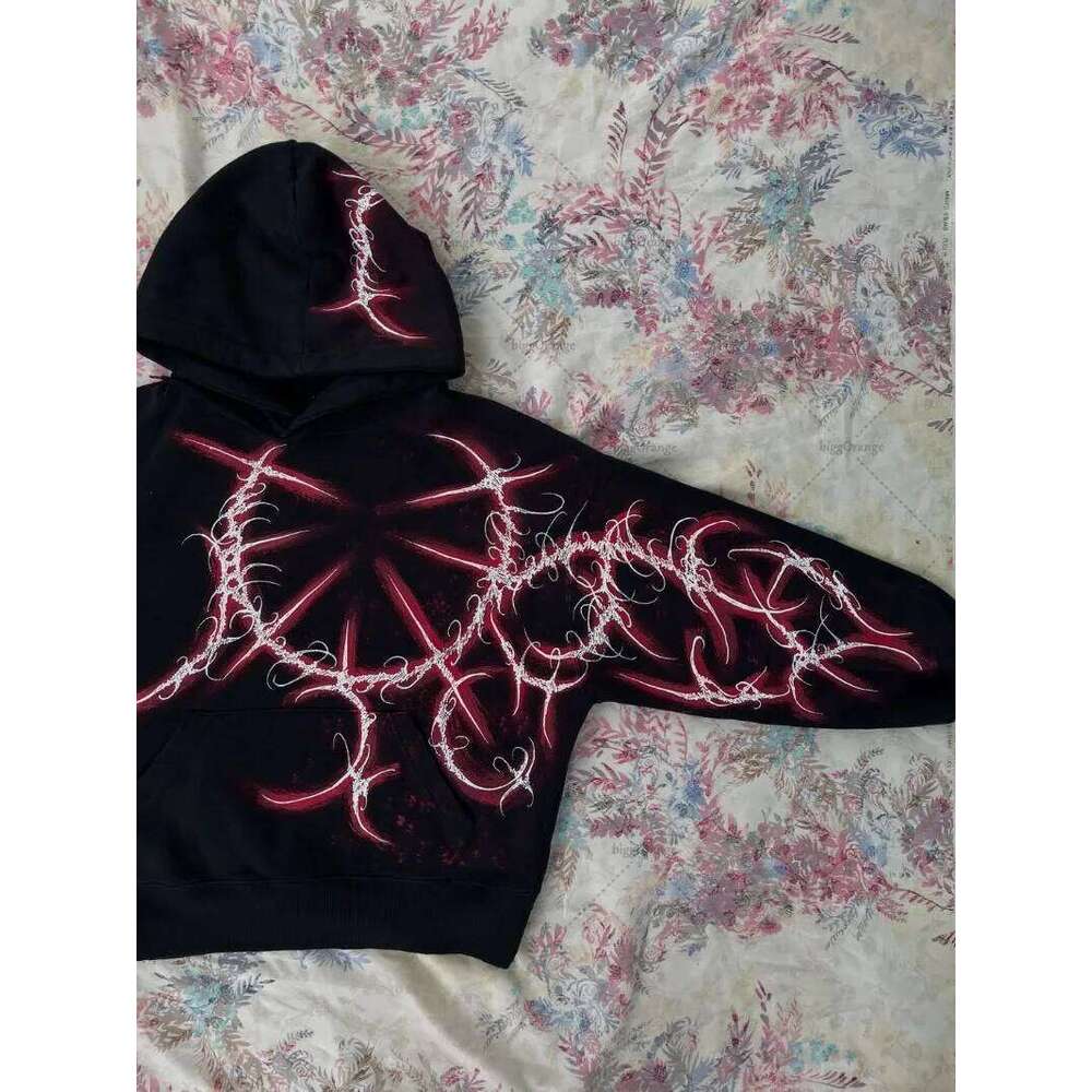 Gothic Fashion Retro Striped Fashionable Loose Hoodie Men American Street Hip-hop Haruku Punk Oversized Black Sweatshirt Women