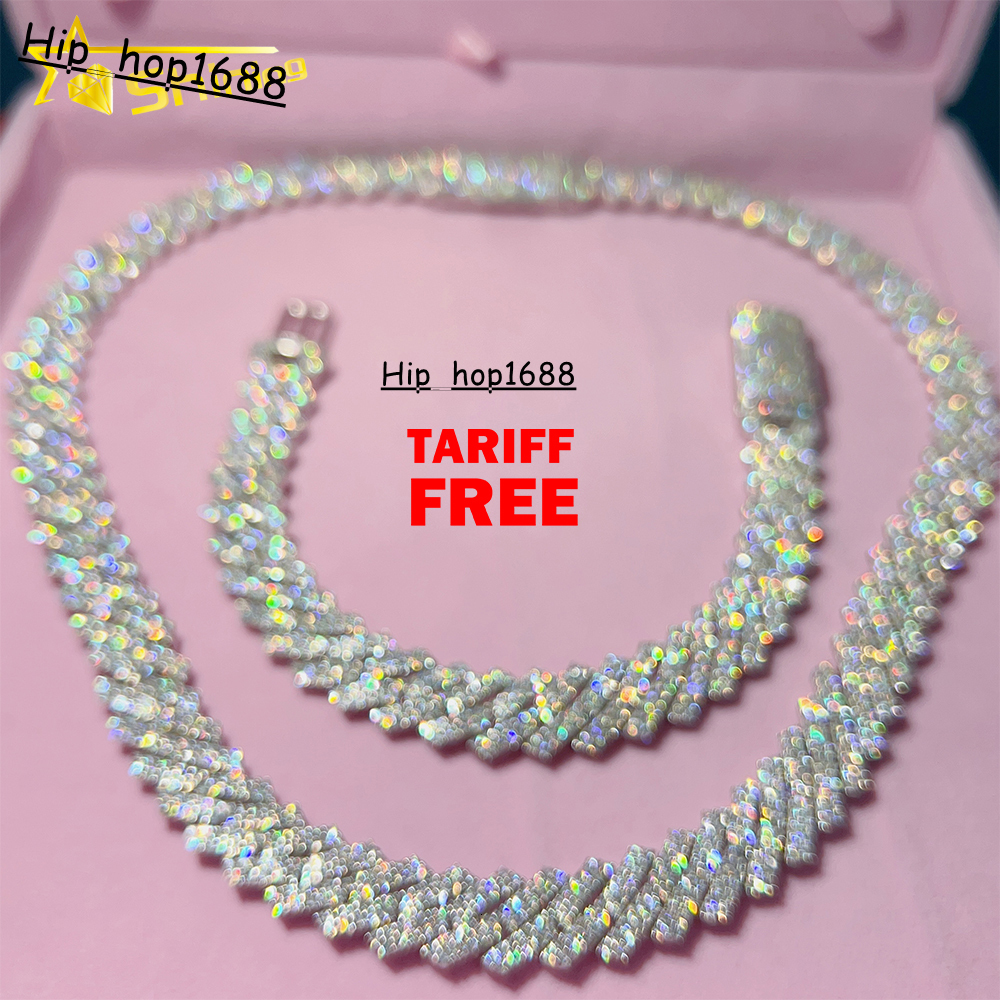 Hot Sale Dropshipping 13mm 2rows Vvs Moissnaite Iced Out Hip Hop Jewelry Moissanite Cuban Chain
