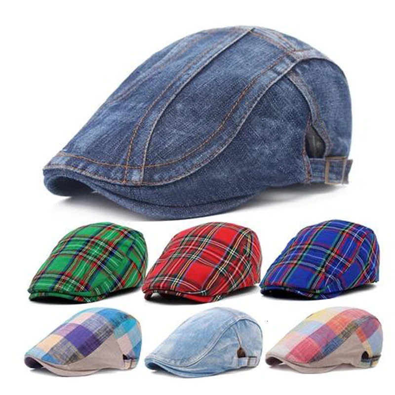 Denim Beret Caps for Women Mens ed Cap Vintage Unisex Jeans Berets sboy Hat Spring Summer Casual Adjustable Plaid Hats 250729