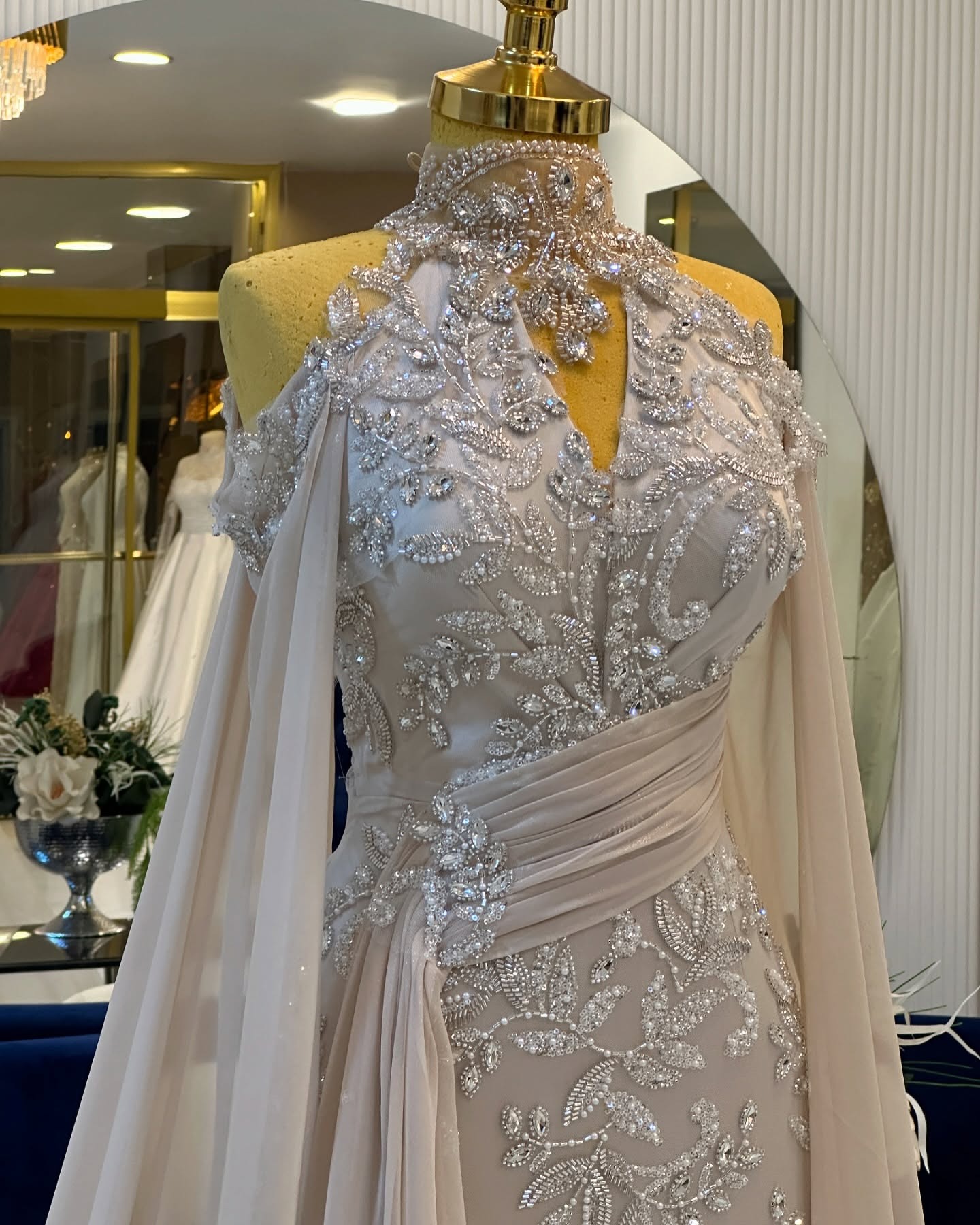 Vintage Beading Evening Dresses High Neck Prom Dress Rhinestone Long Sleeves Mermaid Princess Party Gowns Sweep Train Vestidos De Noche Plus Size