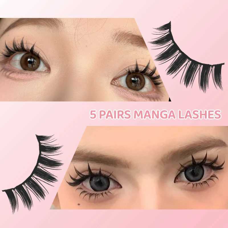 5 Pairs Manga Lashes Eyes Lashes Soft Natural Long Eyelashes Fake Lashes Anime Wispy Strip False Eyelashes Makeup Z250731