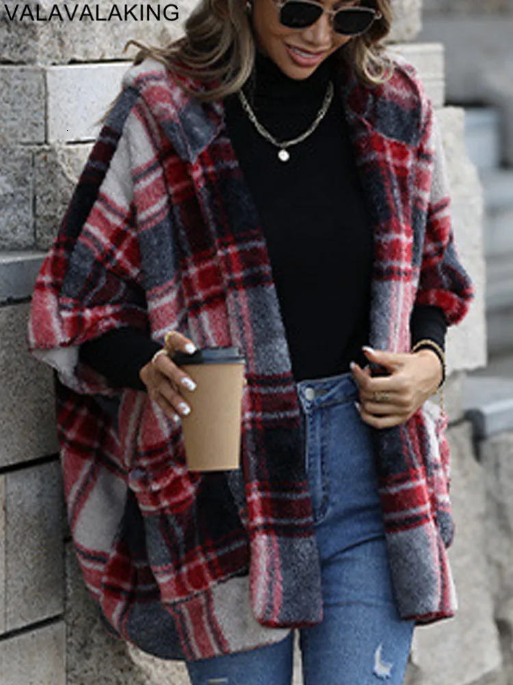 Autumn Winter Plaid Print Women Jacket Thick Plush Hooded Warm Casual Coat Soft Loose Cardigan Lady No buckle Short 250730