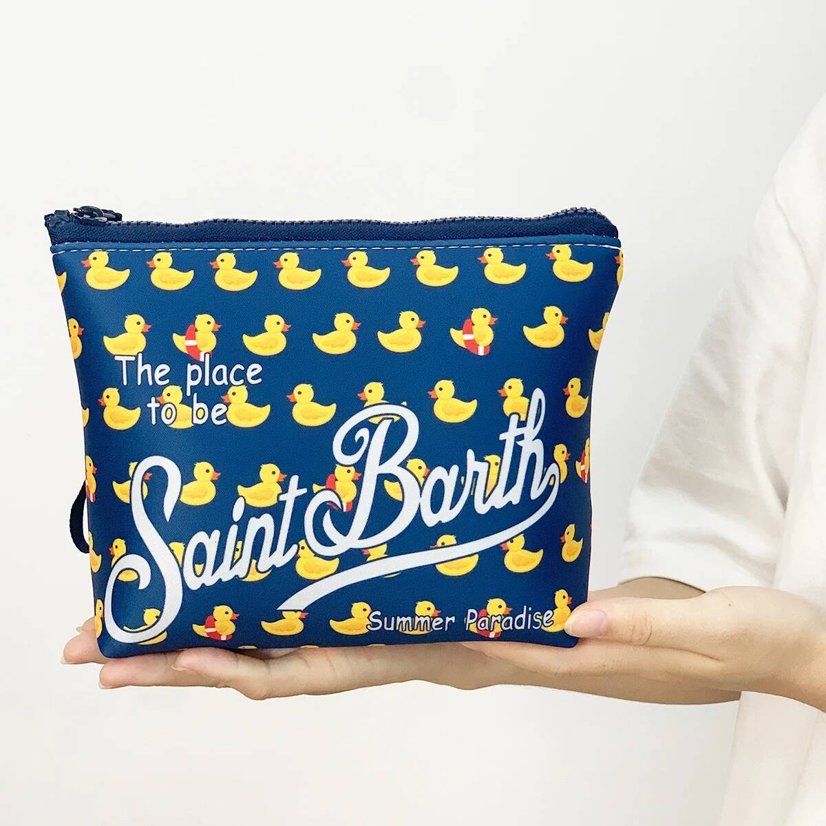 S-Saint BARTH New Female Clutch Vertical Pattern Pink Diving Zip-Up Pouch Fashion Neoprene Makeup Bag Trendy Toiletry Purse