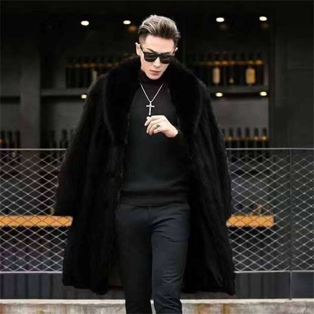 2 Colors 9XL Winter Warm Loose Overcoat Plus Size Open Plush Coat Men Faux Mink Fur Cardigan Thicken Long Trench