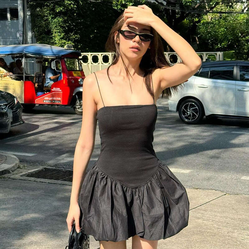 Yds229 Women's Summer New Solid Color Sleeveless Sexy Strap Spliced Short Dress B5