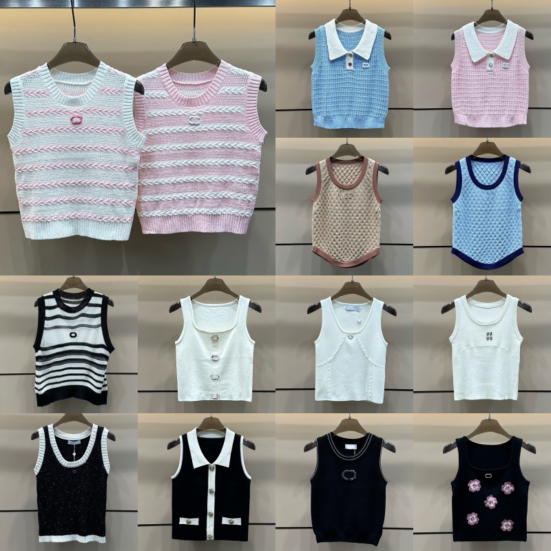 Y2k Style Knitted Tanks Women Designer Cropped Striped Knit Vest Singlet Tops Summer Sexy Slim Fit Tank Top