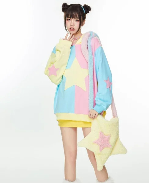 Long Sleeve Vintage Crop Hoodies Femme Contrast Patchwork Sweatshirt Autumn Harajuku Y2k Pullover Loose Women All Match Top 250730