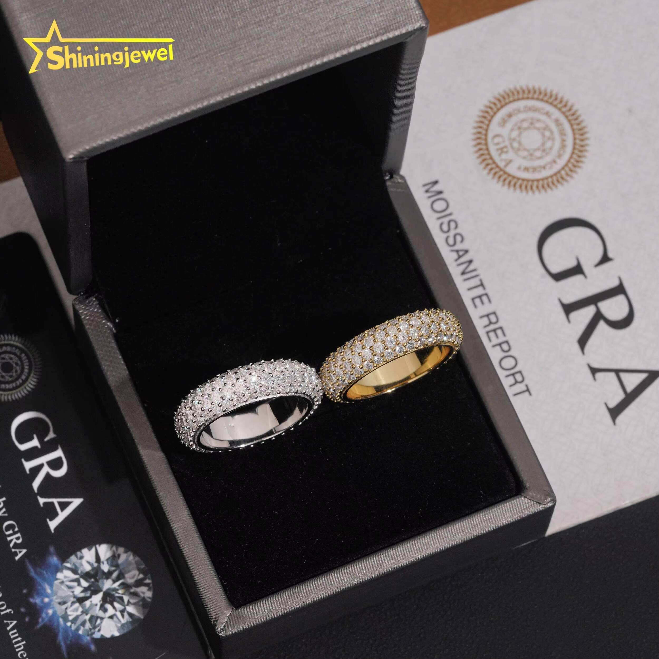 OEM ODM Jewelry Ring Moissanite Stones Bling Women Men Eternity Round Wedding Bands Ring Custom Engraving Service Available
