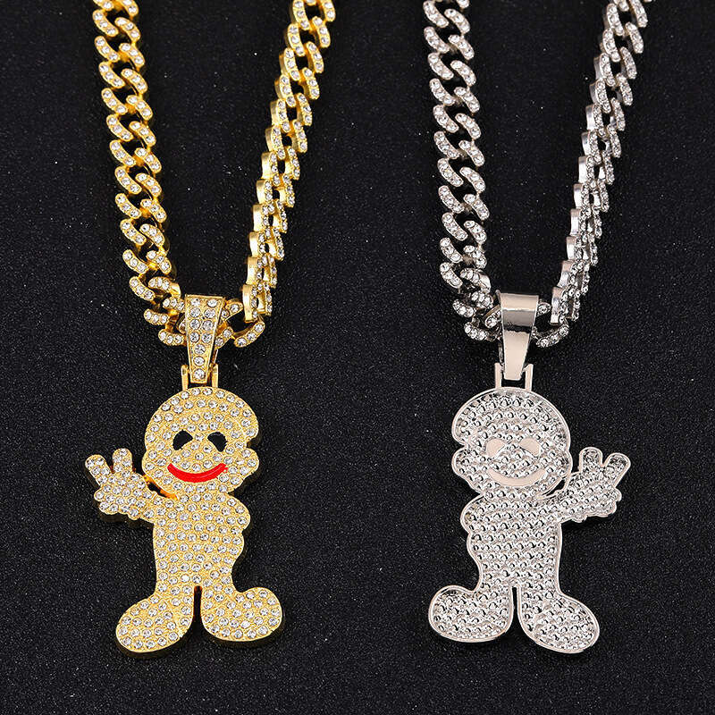 New Full Small Figure Biye Pendant Creative Personality Hip-Hop Style Alloy Inlaid Dia Cuban Chain