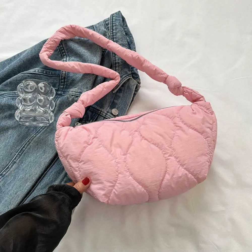 Large Capacity Shoulder Bags Down Cotton Padded Underarm Bags Solid Color Quilted Tote Bag Puffy Handbags Wen Shopping Bag Y250730