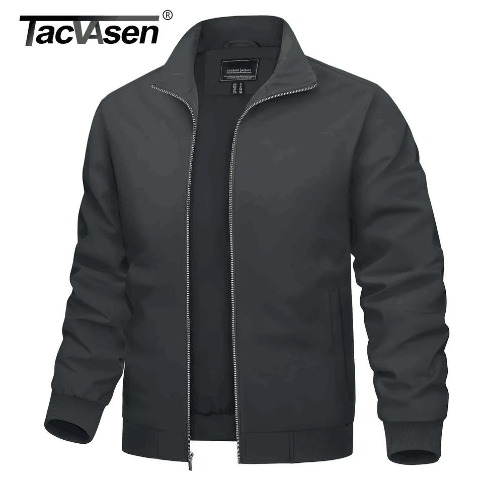 TACVASEN Spring Autumn Lightweight Jackets Mens Full Zip Up Bomber Jacket Pockets Waterproof Hiking Work Windbreaker 250730