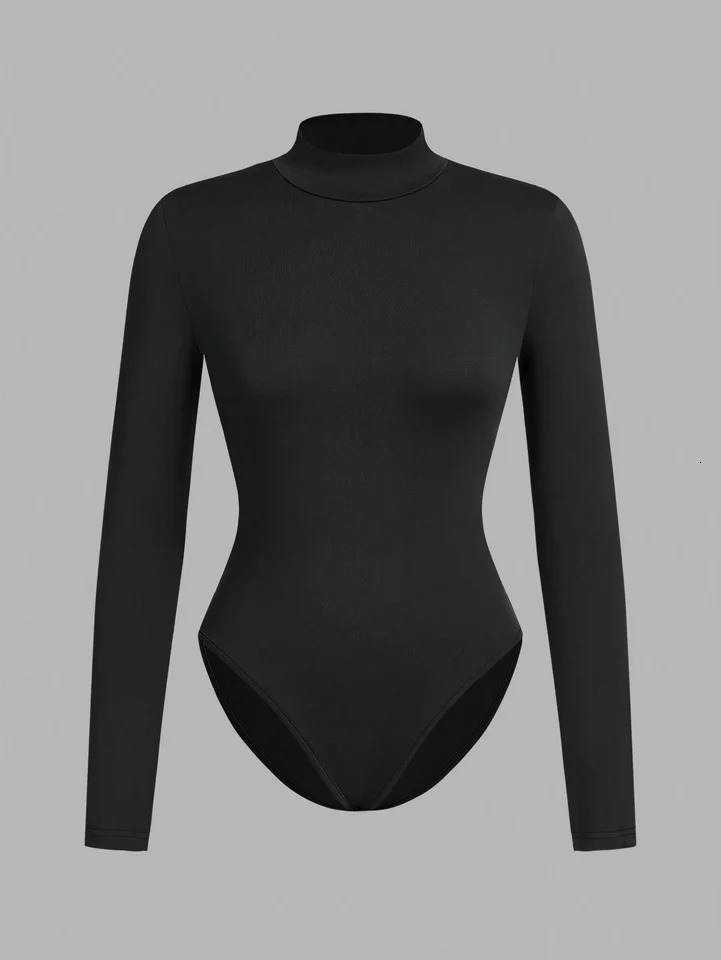 Womens High Neck Long Sleeve Leggings Solid Color Casual Autumn and Winter Warm Tights 250729