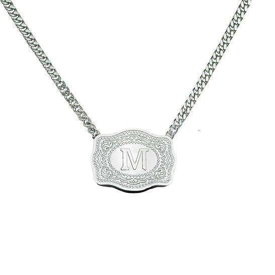 26 Letters Copper American Western Cowboy Belt Buckle Necklace Collarbone Chain Pendant