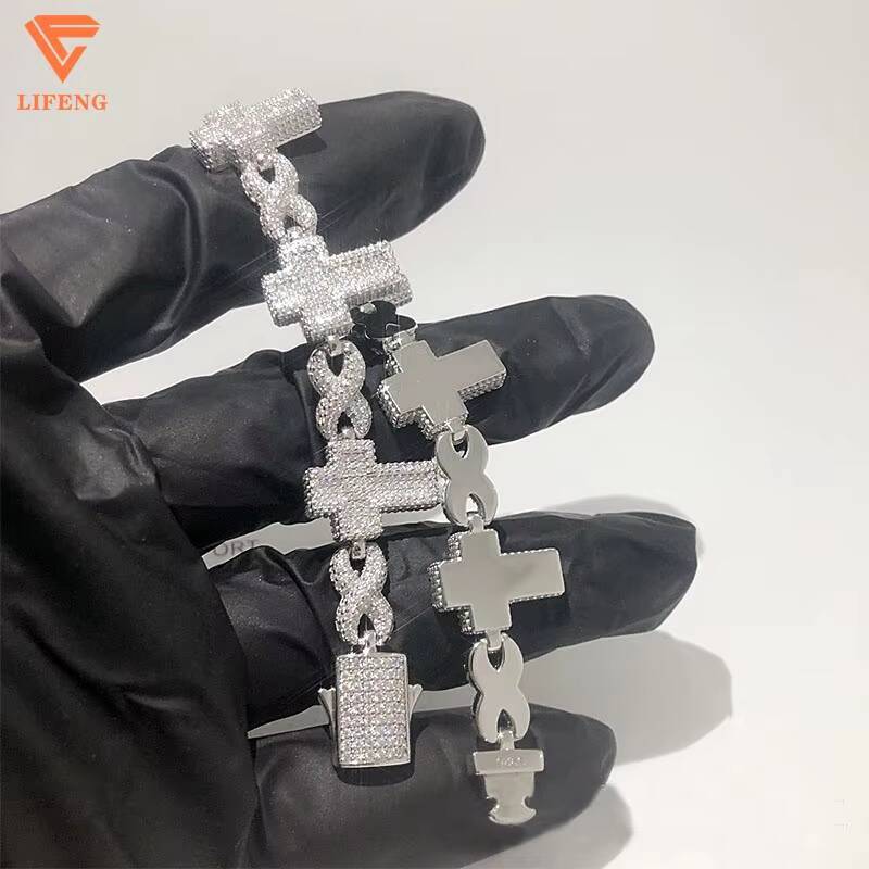 New Design Iced Out Cross VVS Moissanite Chain Hip Hop Jewelry 925 Silver 16mm Diamond Cuban Link Bracelet