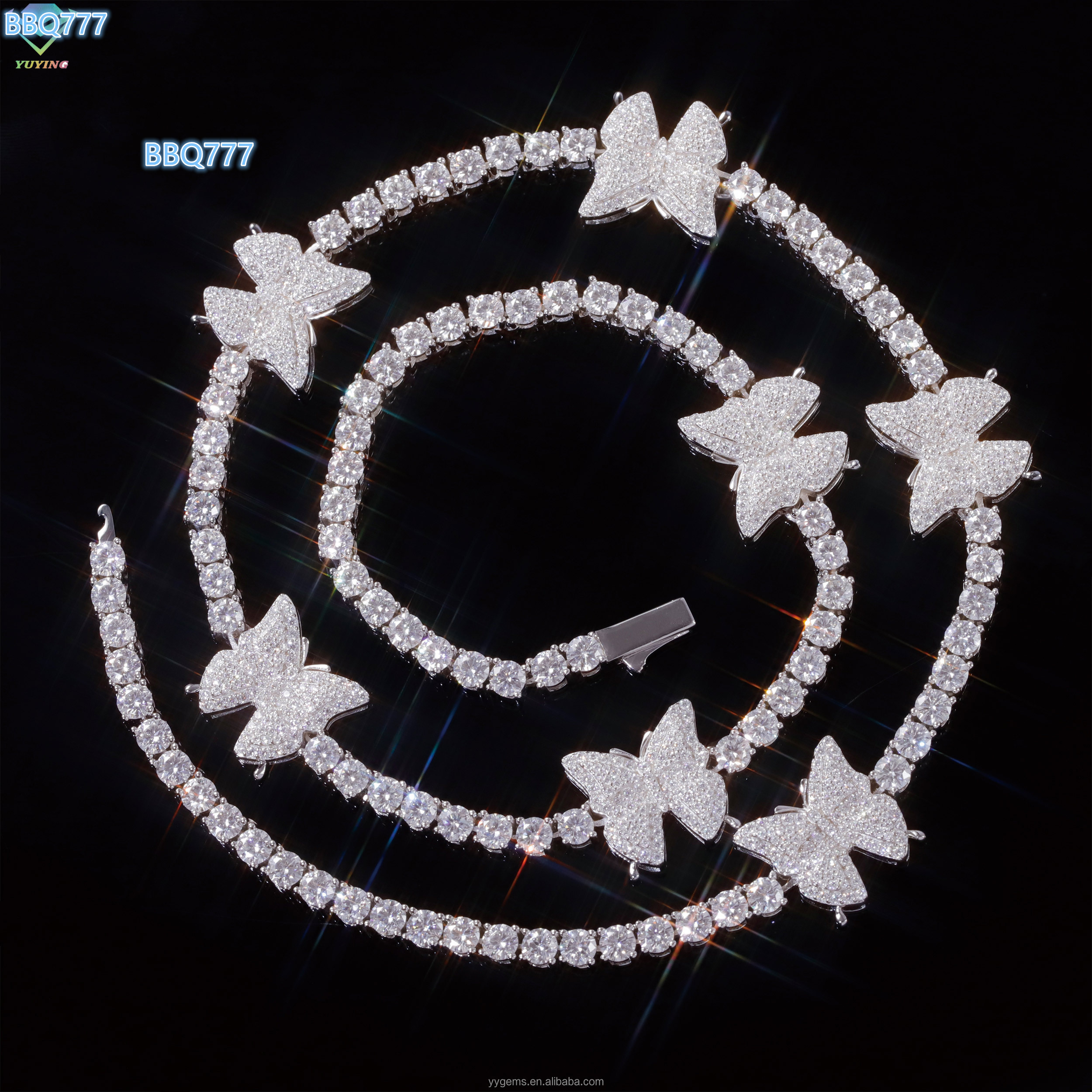 Stylish New Arrival Fashion Femme Design 925 Silver VVS Moissanite Diamond Iced Out Butterfly Tennis Chain Bracelet