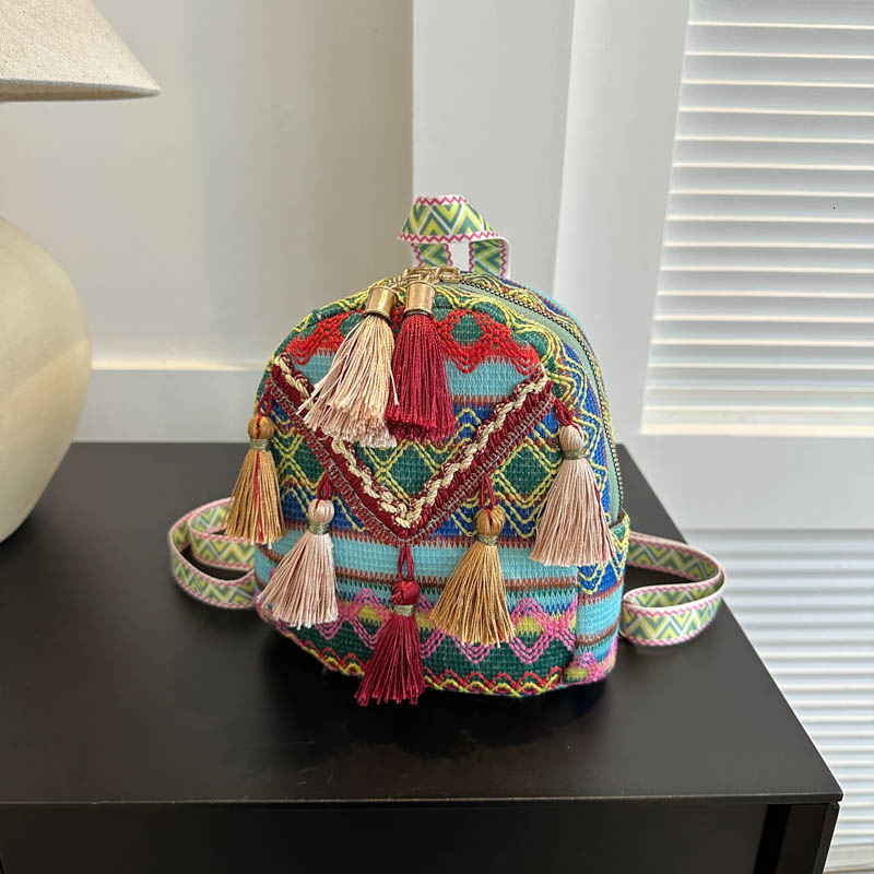 New lightweight women's backpack Chinese ethnic style tassel crossbody bag outdoor travel fashion multifunctional small backpack designer bag