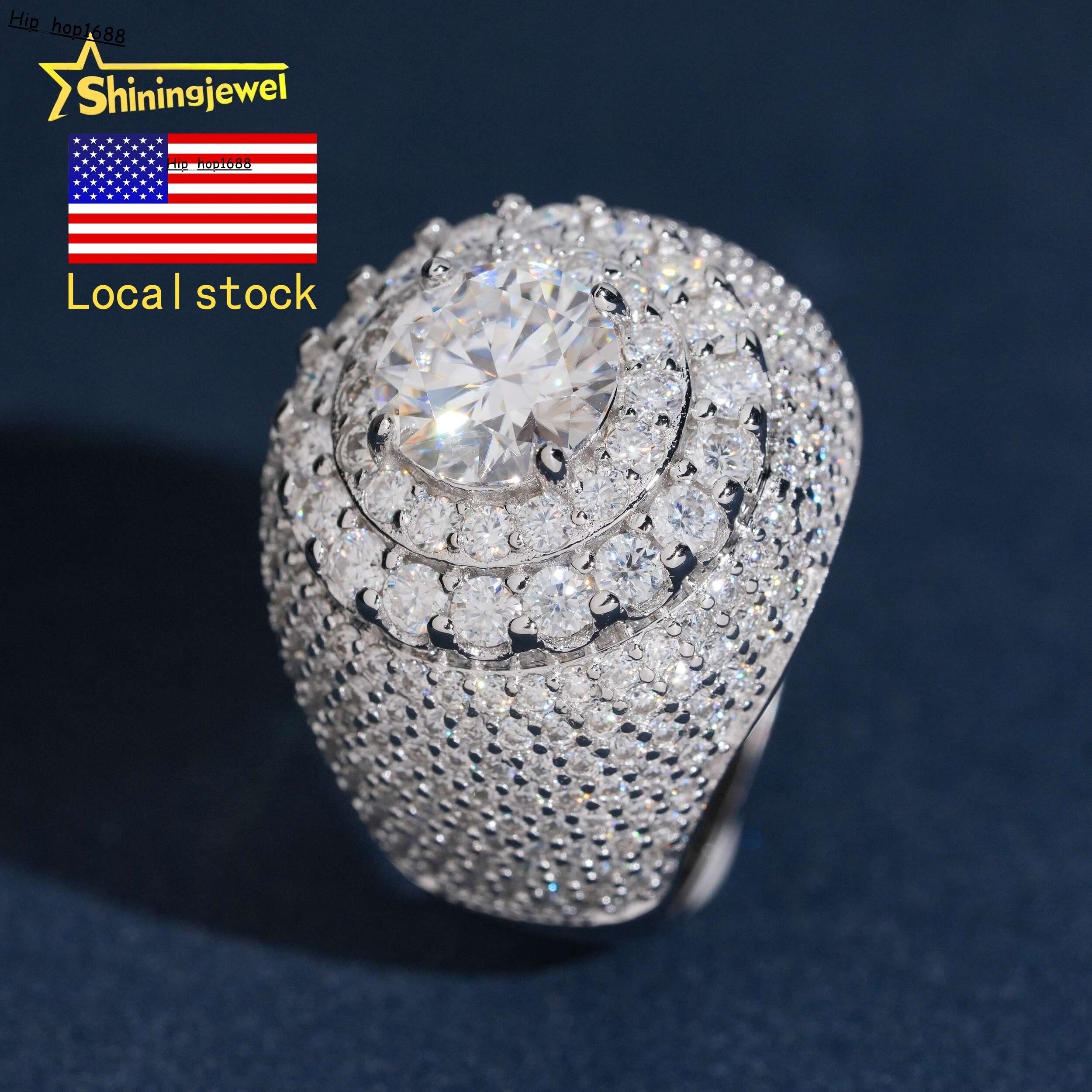 USA Local Stock High Quality Iced Out GRA Certificate Hip Hop 925 Sterling Silver Moissanite Mens Ring