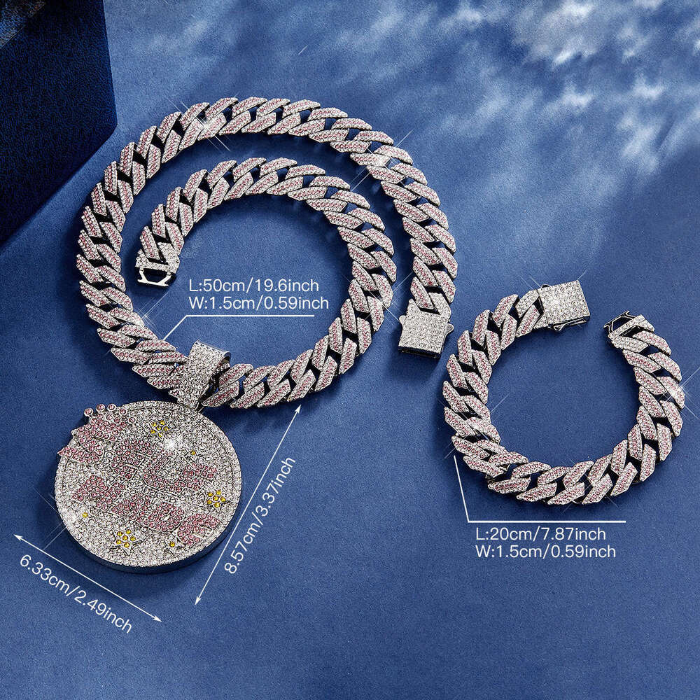Rhinestone Letter Pendant 15MM Bubble Cuban Chain Hip-Hop Trendy Men's Necklace