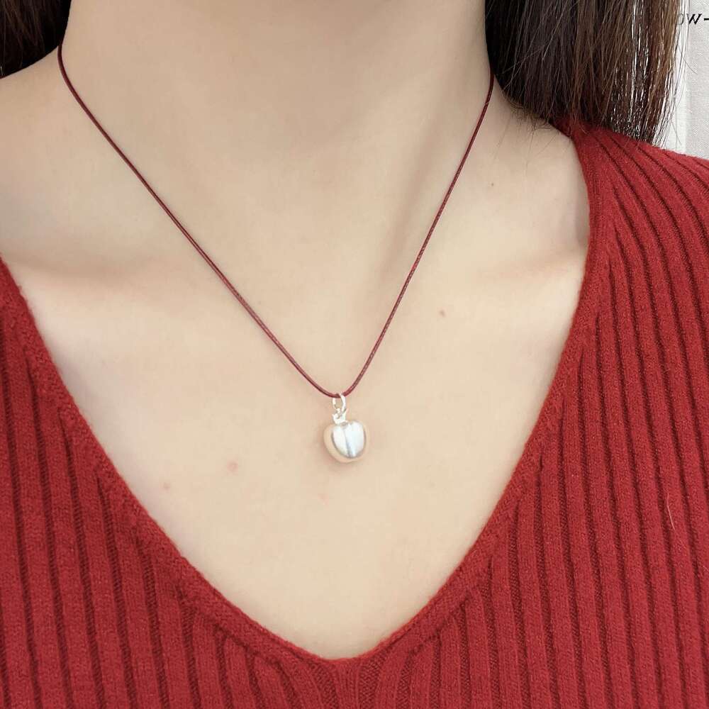 Korean Blogger Style Simple Apple Necklace for Women, Niche Design, Elegant Texture, Fashionable Ball Pendant Sweater Chain e1b