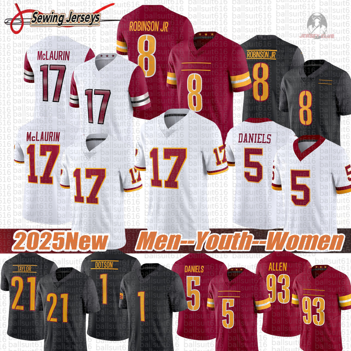 Washingtons Commanders jersey Jayden Daniels Terry McLaurin #21 Taylor #1 Dotson Brian Robinson Jr. Austin Ekeler Bobby Wagner Football Jerseys