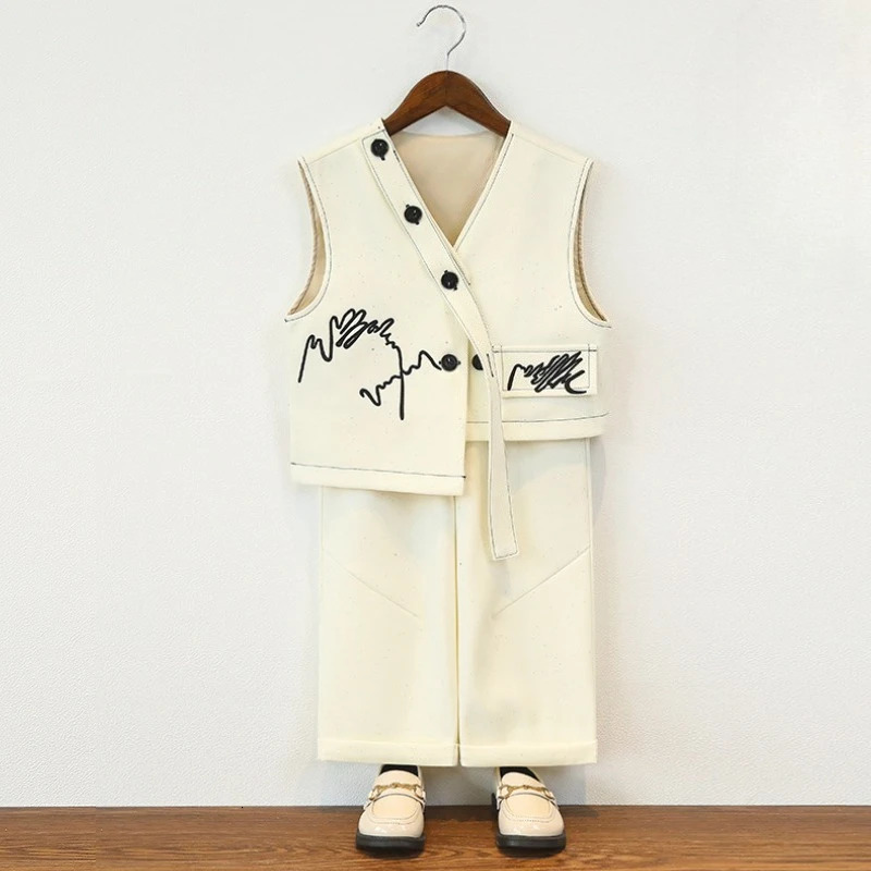 Children Suit Retro Starry Sky Vest Set for Boys Birthday Party Tuxedo Beige Elegance Kids Wedding Piano Performance Outfits 8 Y 250729