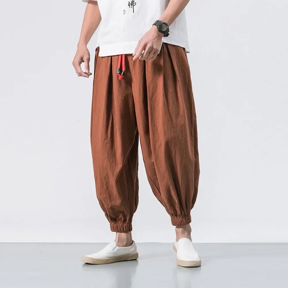 Trendy Men Harem Pants Loose Oversized Style Cotton and Linen High Quality Jogger Sweatpants Casual Mens Trousers 250729