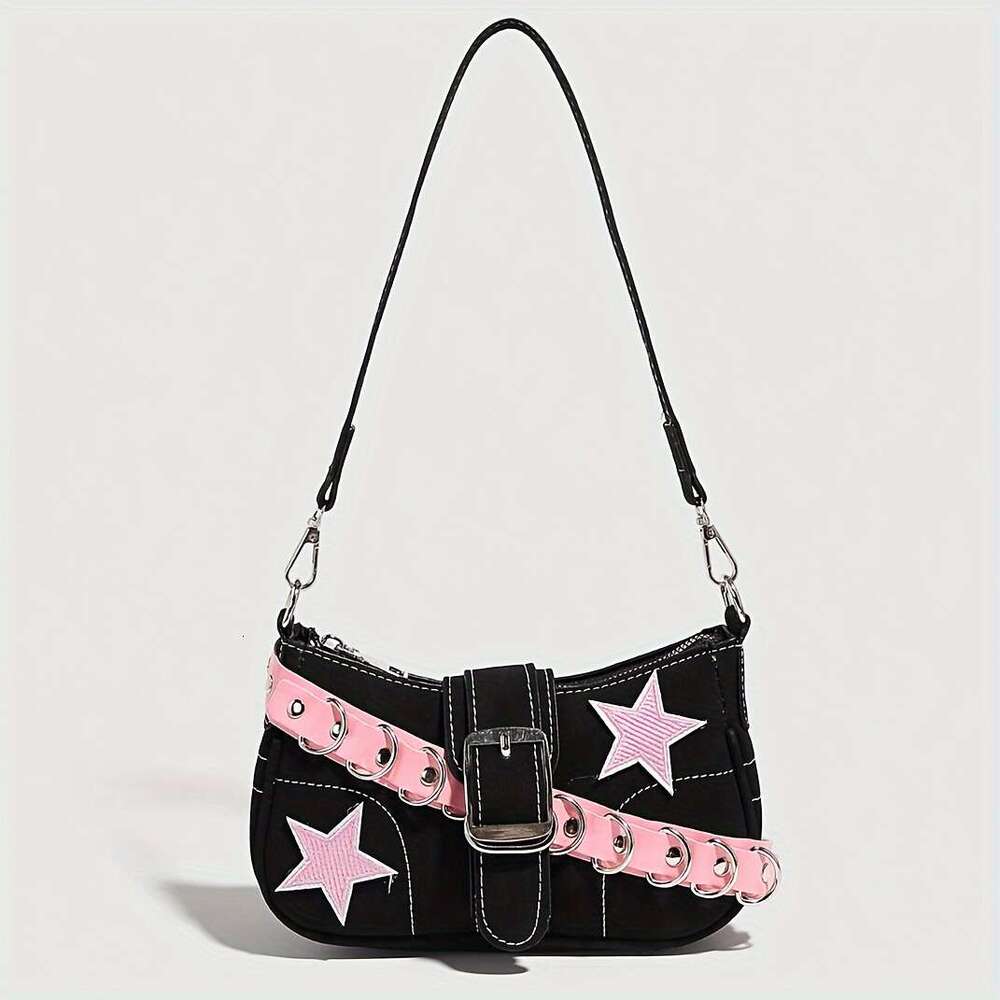 Punk Pentagram Small Women, Unique Design Shoulder Baguette Bag, Sweet Cool Style for Girls, High-end Underarm Bag
