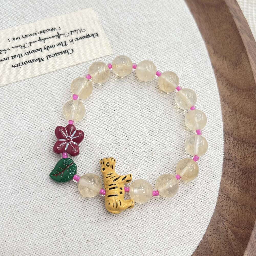 Cute Fresh Flower Resin Tiger Beaded Bracelet for Women, Fashionable Stylish, Trendy and Versatile Wristband Jewelry 9f6