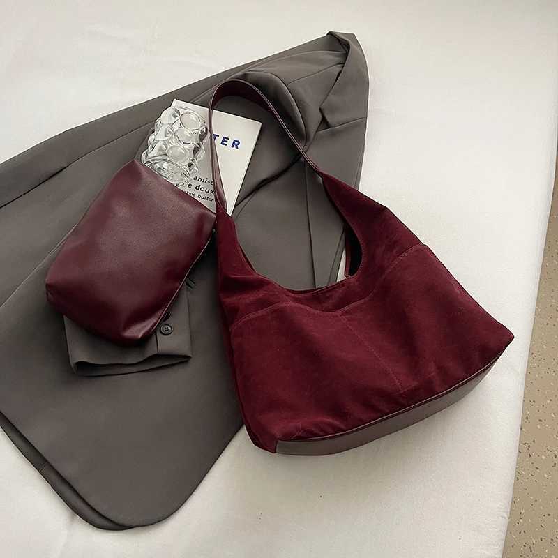 2-IN-1 Underarm Shoulder Bag Sets For Women Faux Suede Multi Pockets Large Capacity Shopper Tote Bag 2025 Lat Handbags Y250730