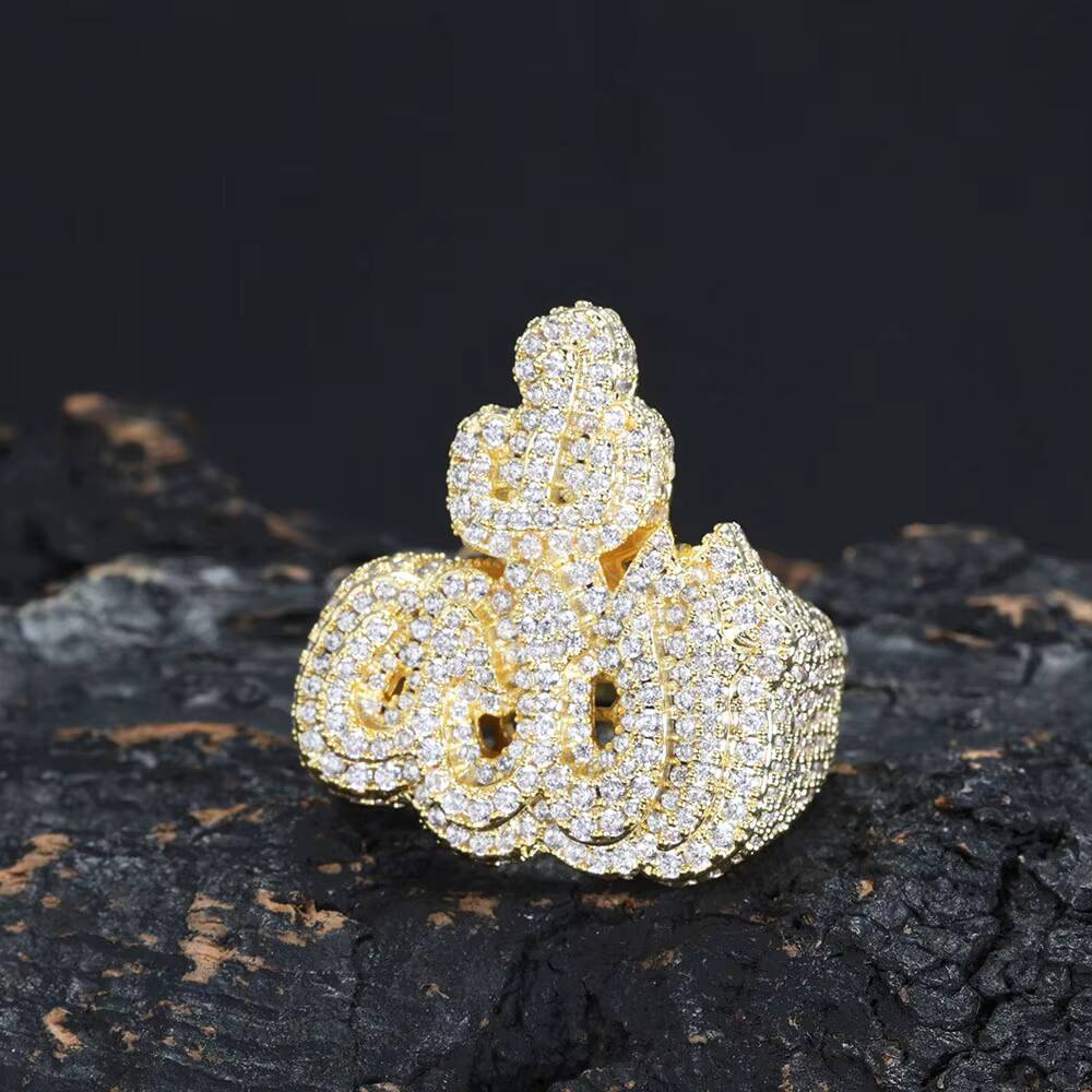 NUOYA New Design Iced Out Diamond Allah Ring Hip Hop Jewelry Fashion Silver Gold Plated Fire Ring for Men Women