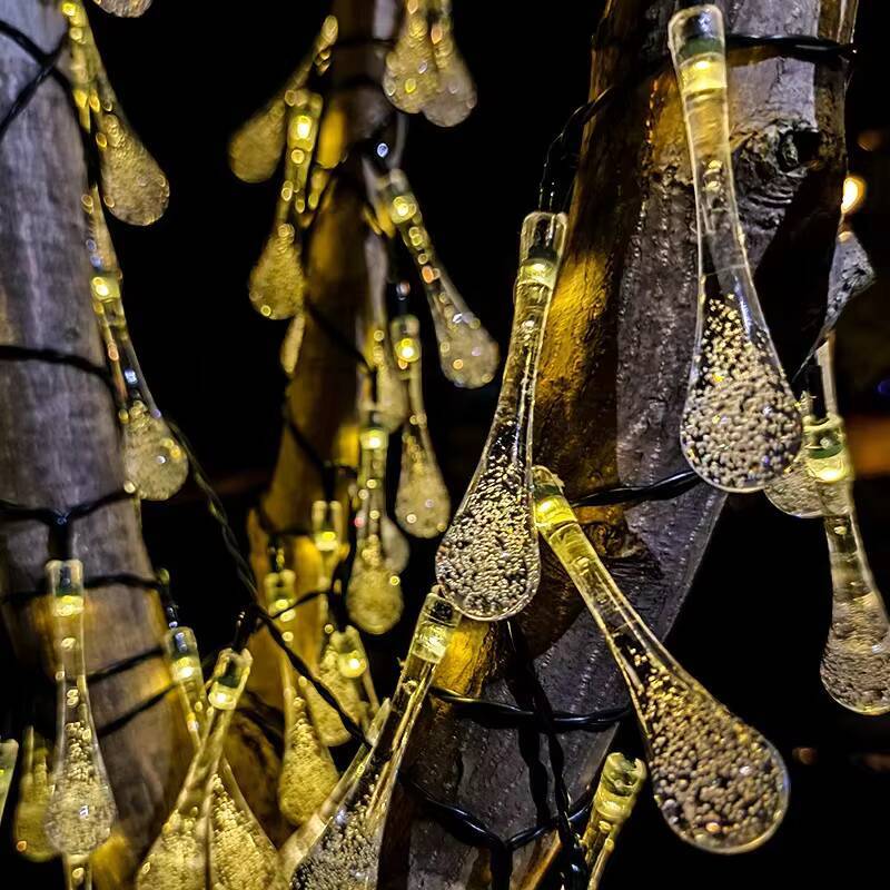 Christmas Decoration Water Drop LED Solar Powered Multicolor Light Waterproof Outdoor RGB Fairy String Lights