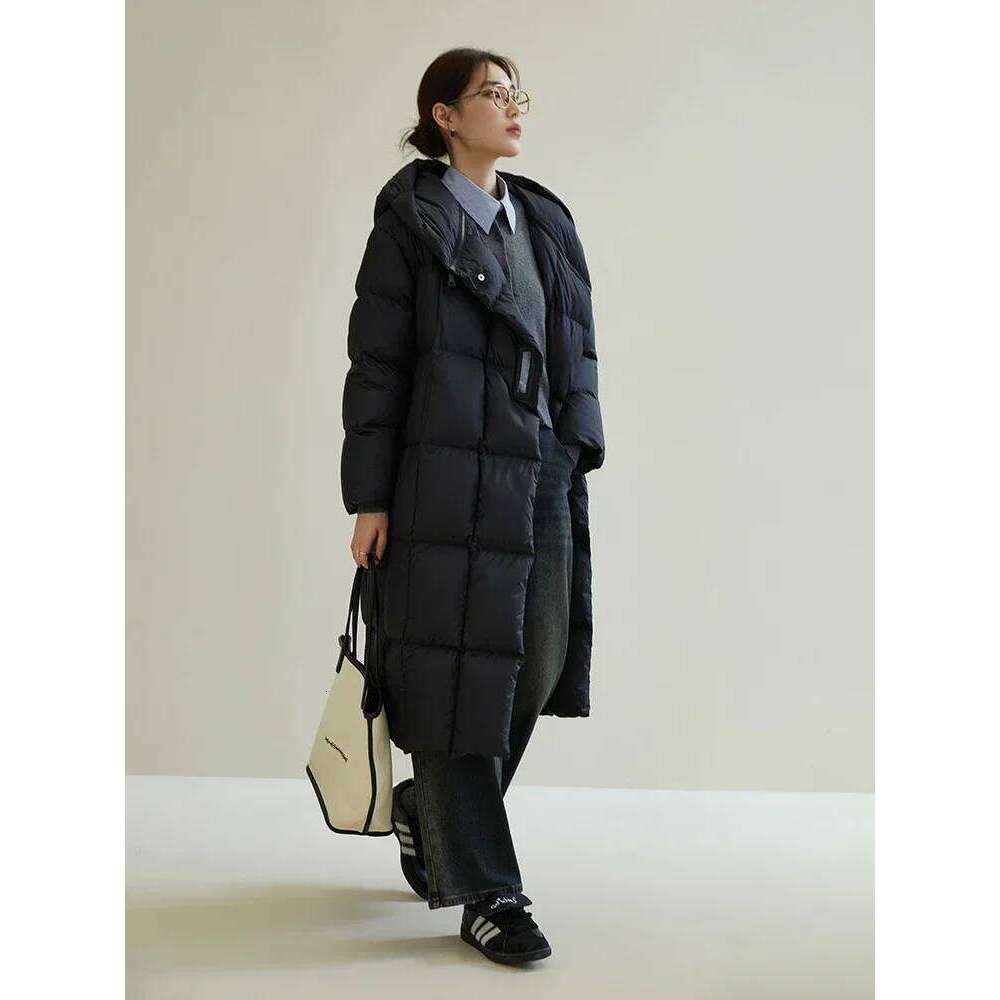 Designer Clothing 2025 DUSHU 274G Filling Capacity Hooded Jacket Winter Fashionable Simple Thicken Down Coats Black Women Casual Loose