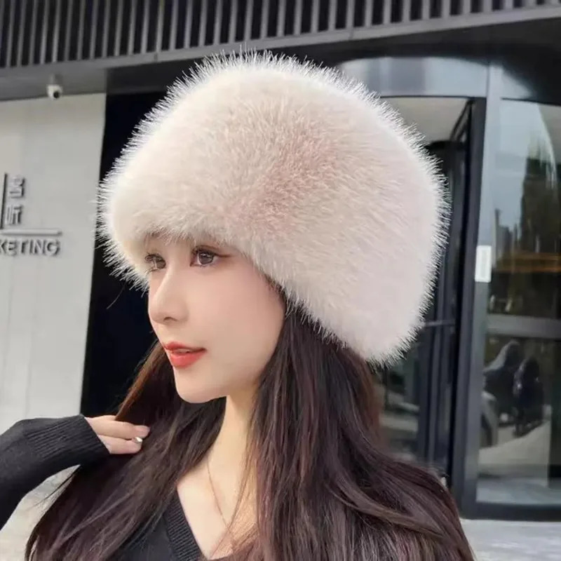 faux fox fur bucket hat for women winter snow ski beanie thickened cold panama beanie windproof russian beanie bonnet bomber hat 250724