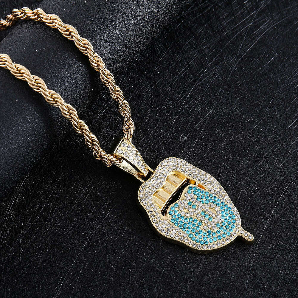 Full Dia Multi-color Tongue Shape Pendant Hip-hop Rap Personality Exaggerated Decoration Necklace