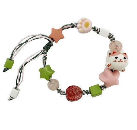Fresh Yellow Ceramic Kitten Handmade Braided Drawstring Design Niche Sweet Girl Bracelet 2d0