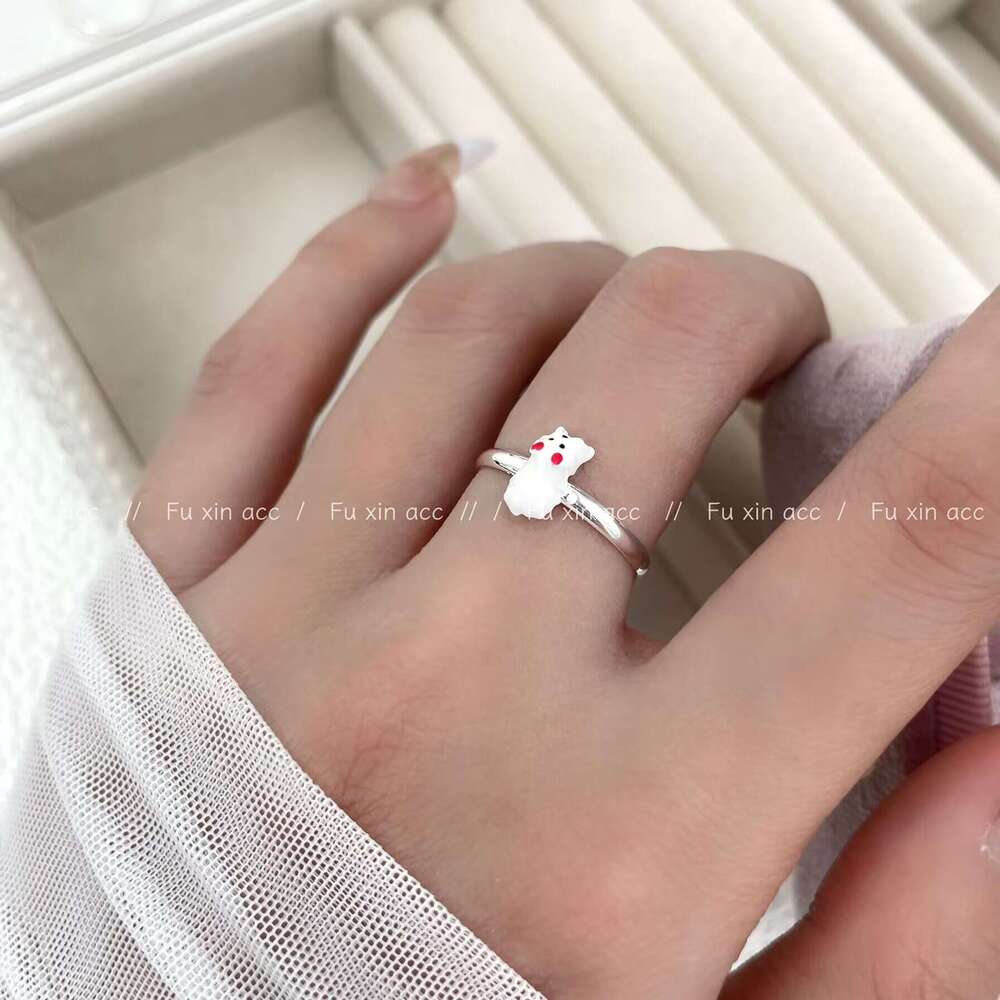 Maltese Red Bow West Highland Dog Light Luxury Small Exquisite Open Ring High-end Jewelry a52