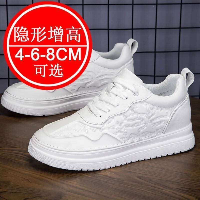 for Men 8cm Height Increase White Sneakers Mens Elevator Invisible Elevate Taller Lift Leather Shoes