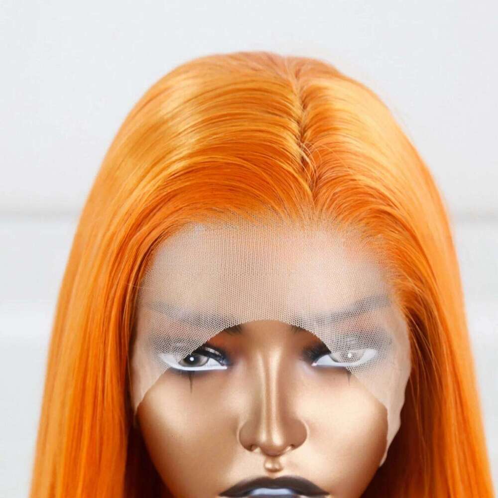 Orange Long Straight Synthetic Front Wig Glueless For Women Party Cosplay Bright Ginger Hair Lace Frontal Wigs