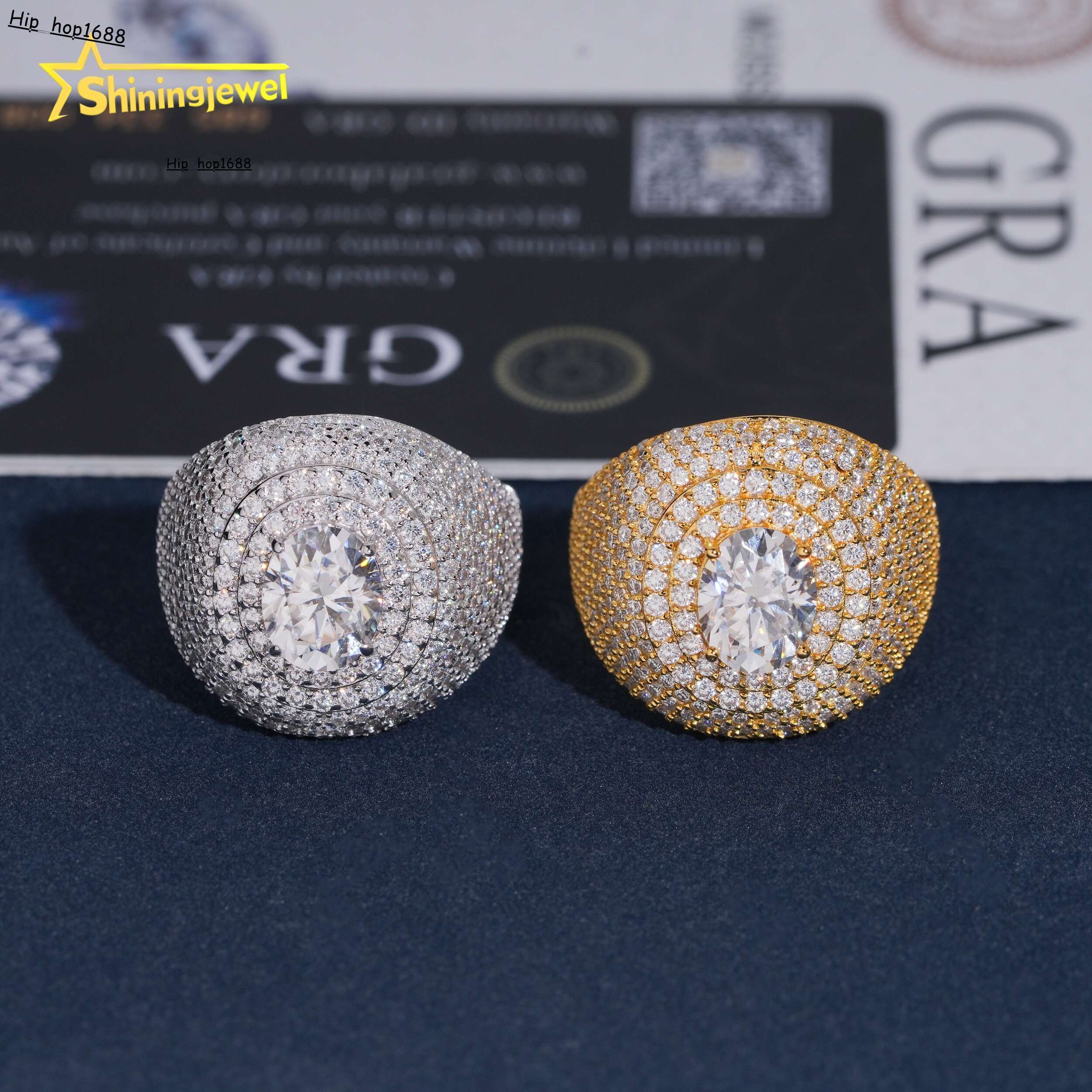 Fine Jewelry Hip Hop Iced Out Fully VVS Moissanite Diamond Ring GRA Certificated High Quality Custom 925 Silver Rings for Men
