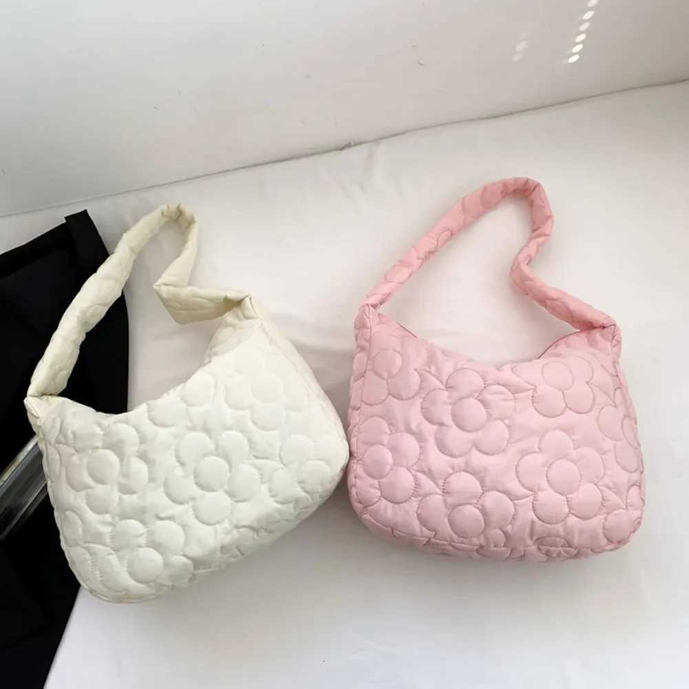 Women Soft Puffer Bag Fashion Zipper Satchel Bag Casual Floral Quilted Tote Bag Lightweight Large Capacity Slouchy Shopper Bag Y250729