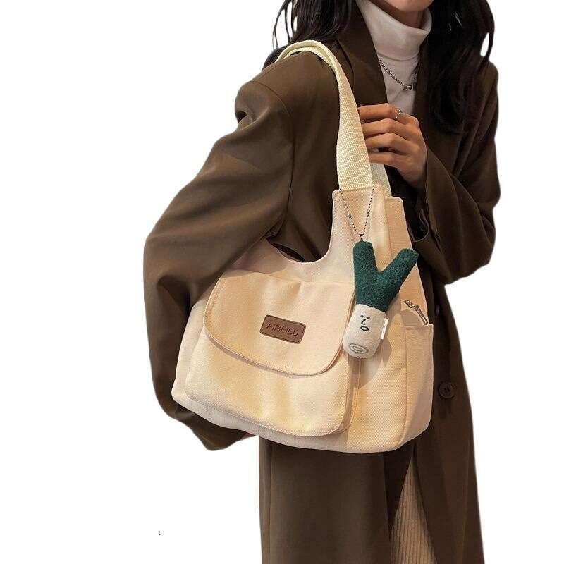 Large Capacity Commuter Canvas for Women 2025 Niche Design Casual High School College Student Tote Bag