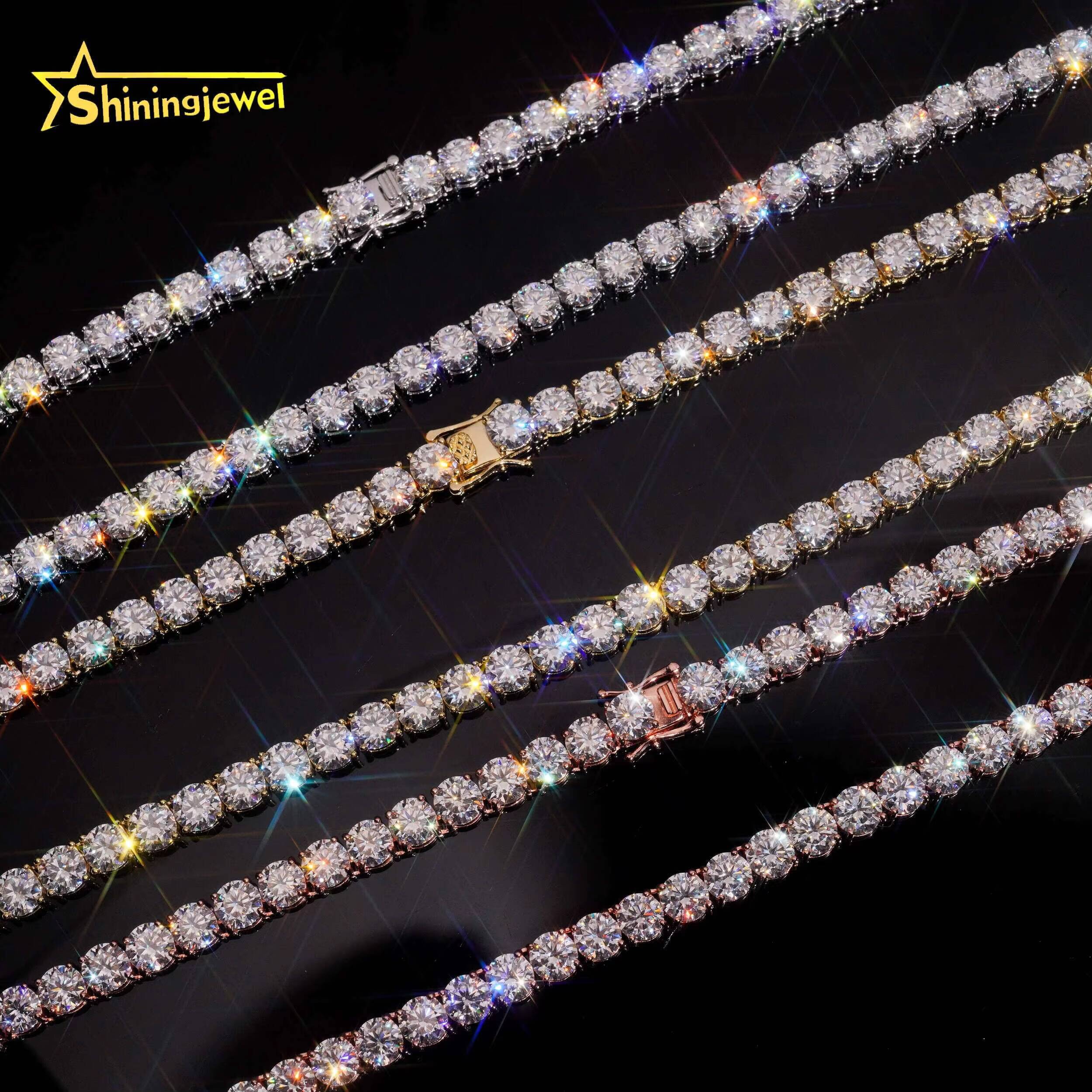 GRA Certificated Men Women 6.5MM Moissanite Tennis Necklace Hip Hop 925 Silver Tennis VVS Moissanite Chains Fine Jewelry