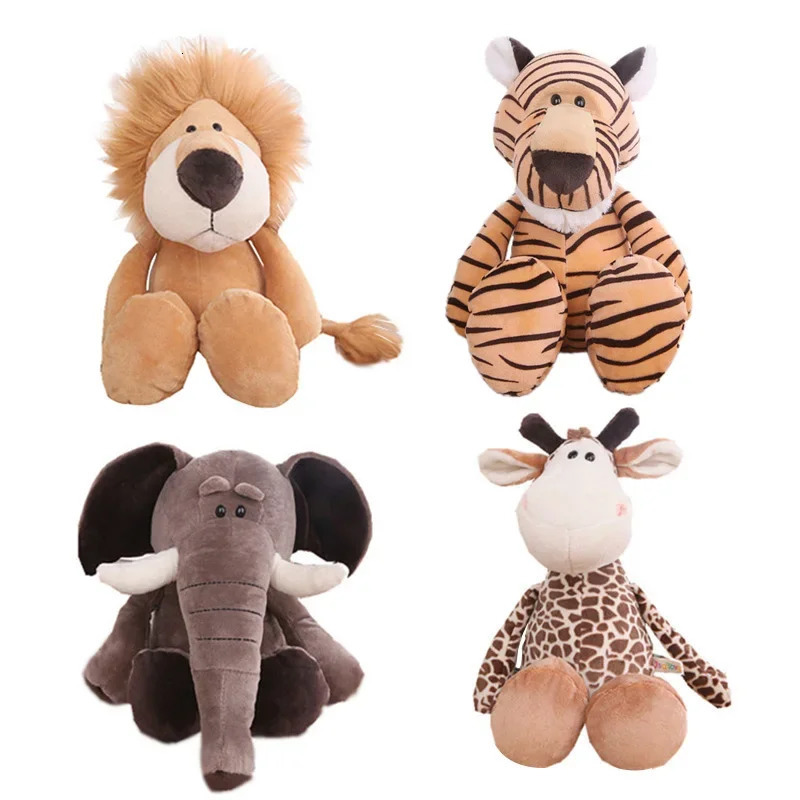 Stuffed Plush Animals Toys Soft Dolls Jungle Lion Elephant Tiger Dog Fox Monkey Deer Children Gift Kawaii Baby Kids Hobbie Toys 250729