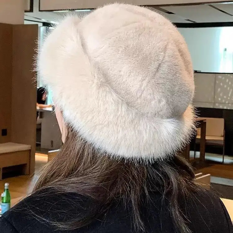 Warm Fluffy Fur Bucket Hat Russian Caps Thick Bucket Hat Autumn Winter Fur Hat Head Cap Winter Hat Panama Cap Christmas Gifts 250724