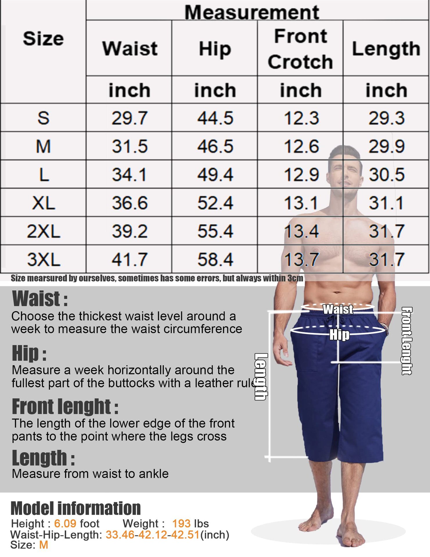 Men's sports mid-waist drawstring solid color beach cropped pants lightweight casual pants