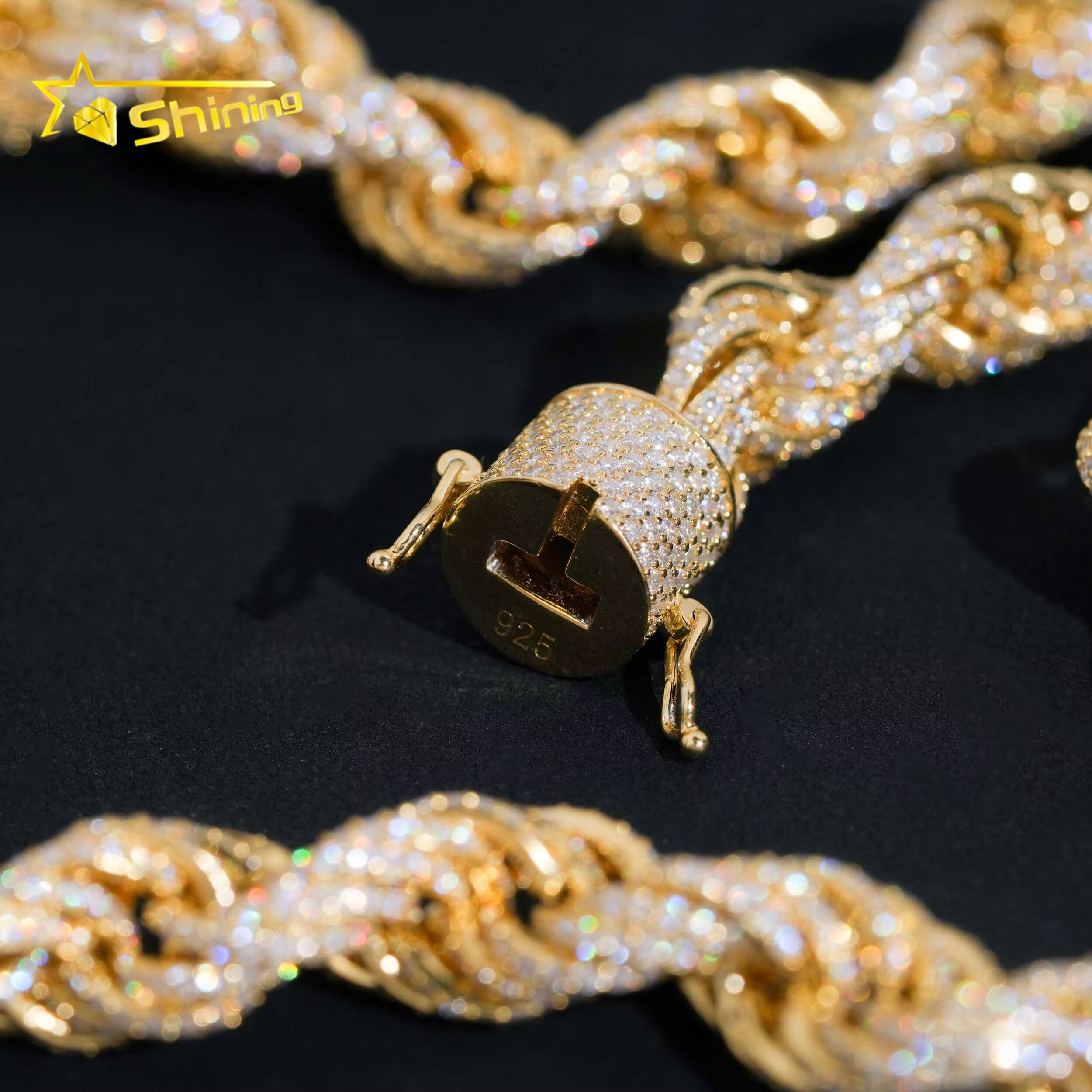 Pass Diamond Tester 10MM Hip Hop Necklace 925 Sterling Silver Luxury Iced Out VVS Moissanite Diamond Rope Chain Rapper Chain