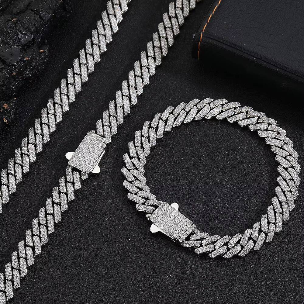 NUOYA Hip Hop Fashion Jewelry 8mm Custom Iced Out Diamond Cuban Chain 18K Gold Plated Prong Cuban Link Chain Necklace