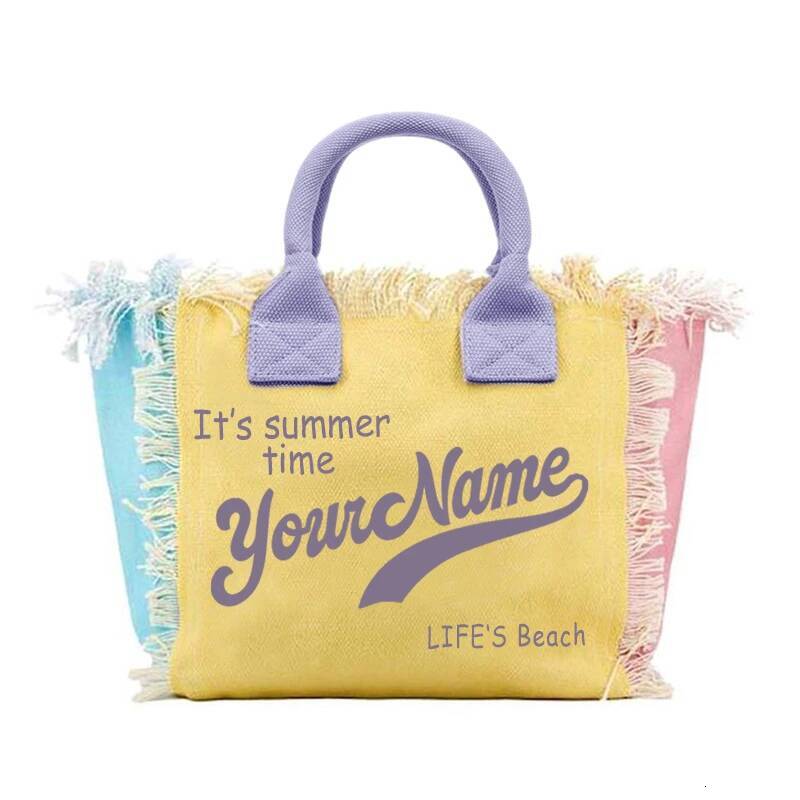 Summer American Style Customizable Printing Name Women's Tassel Handbag Letters Canvas Tote Medium Size Bag Wedding Gift